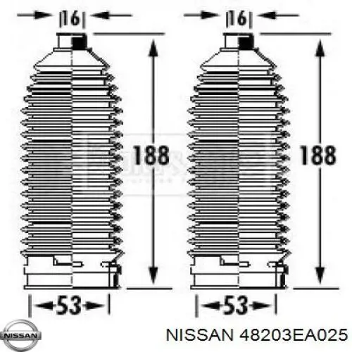48203EA025 Nissan/Infiniti Bota de proteção do mecanismo de direção (de cremalheira)