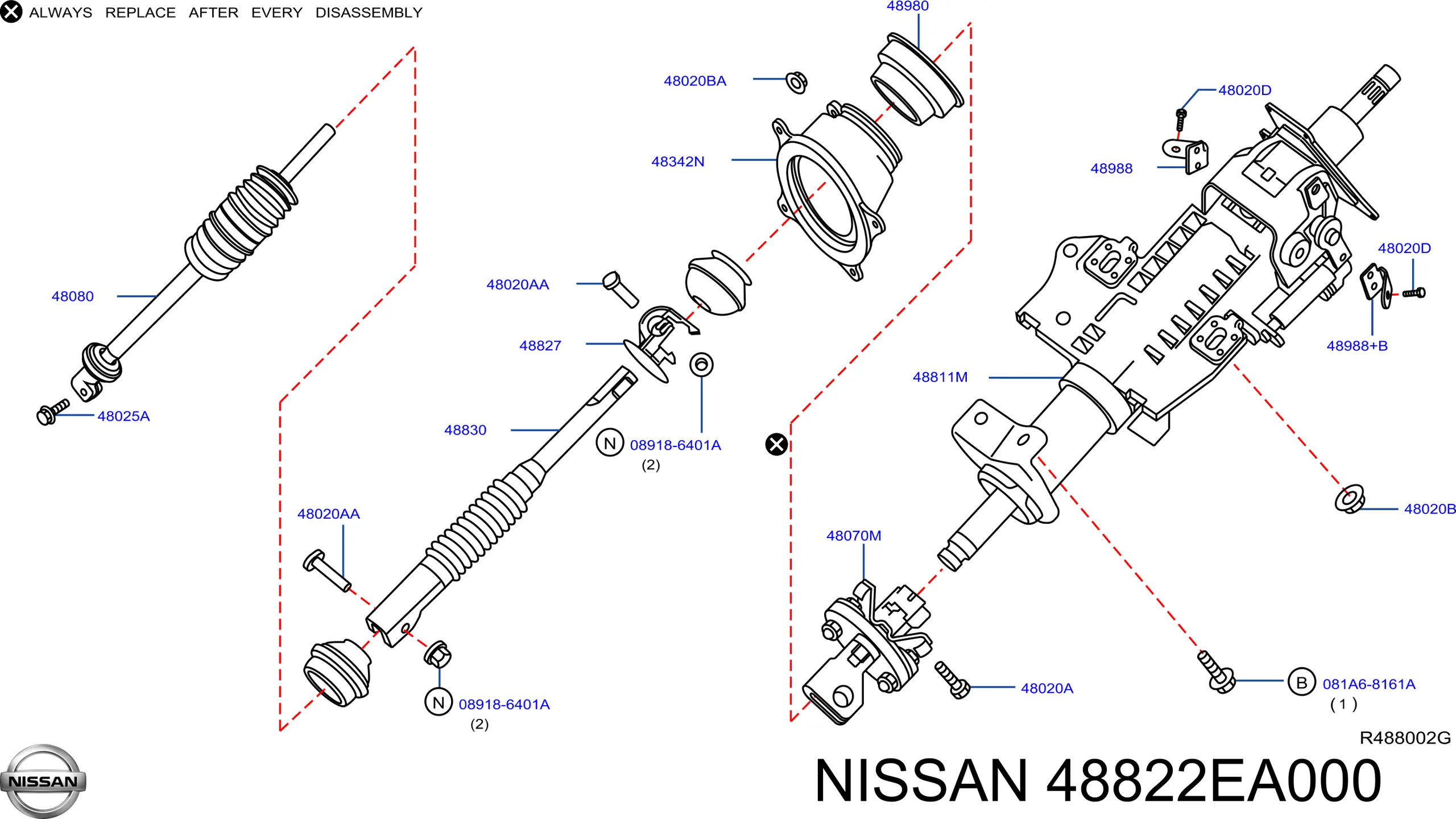 Veio da coluna de direção superior Nissan/Infiniti 48822EA000 preço, a partir de 667,15 USD