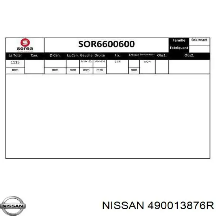 490013876R Nissan/Infiniti Cremalheira da direção