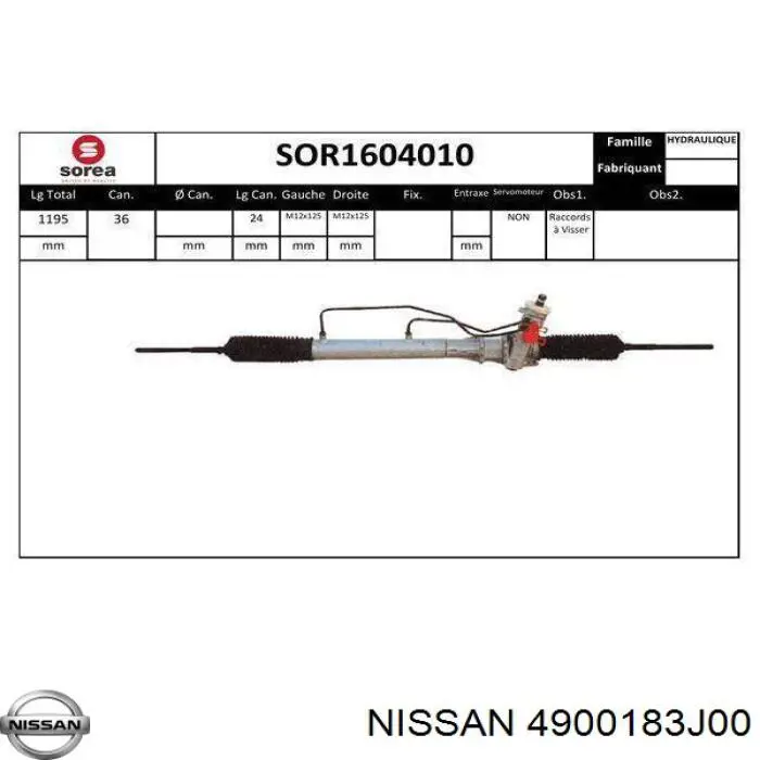 4900183J00 Nissan/Infiniti Cremalheira da direção