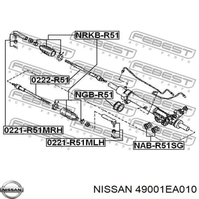 490013X10A Nissan/Infiniti Cremalheira da direção