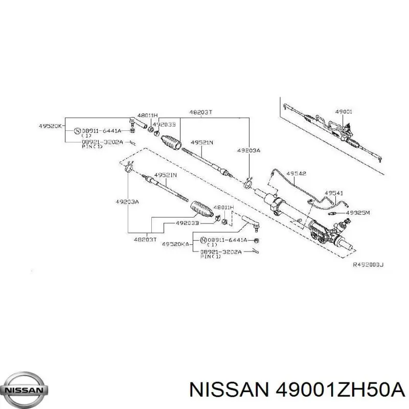 49001ZH50A Nissan/Infiniti Cremalheira da direção