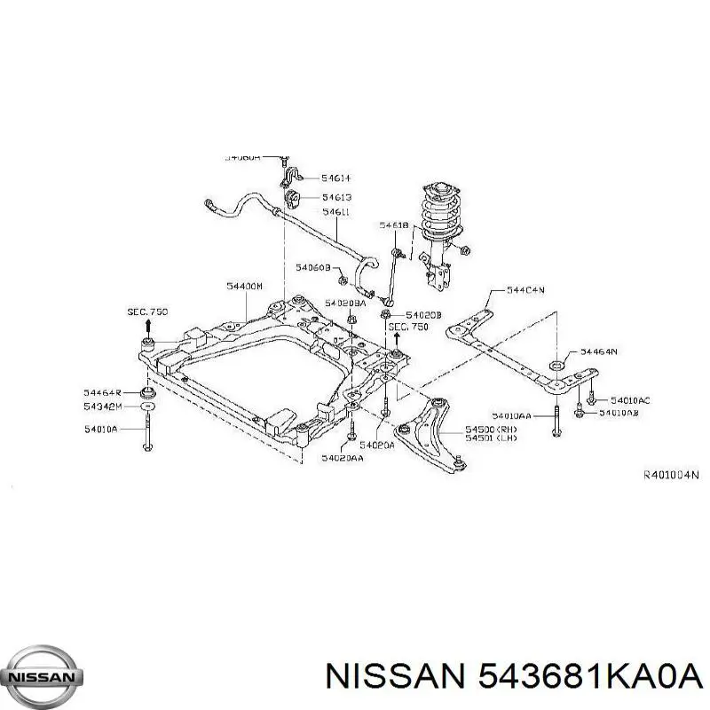 543681KA0A Nissan/Infiniti Parafuso de fixação de viga dianteira (de plataforma veicular)