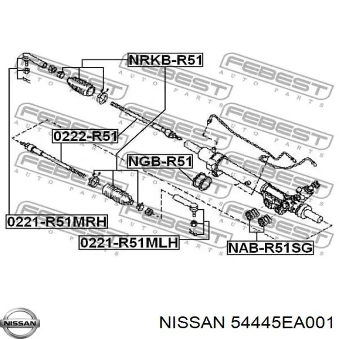 Compre 54445EA001 Nissan/Infiniti Bucha de fixação da cremalheira da direção