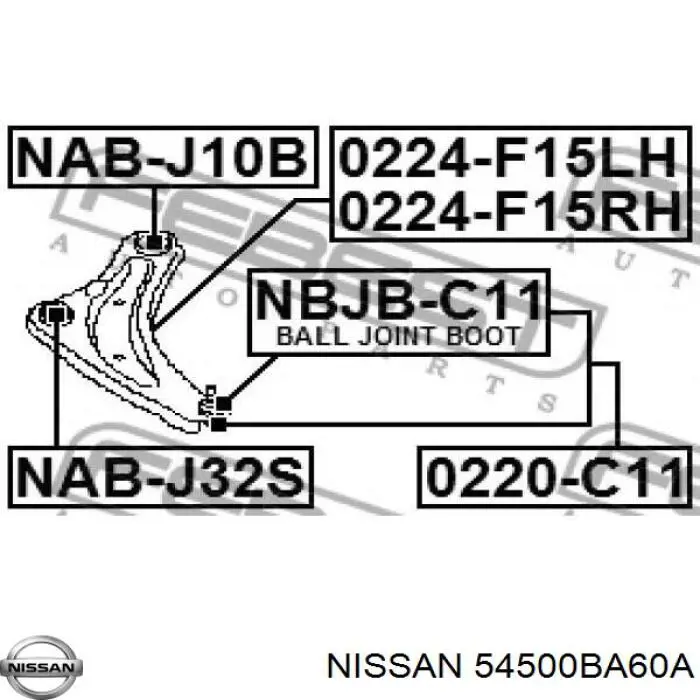 Compre 54500BA60A Nissan/Infiniti Braço oscilante inferior direito de suspensão dianteira