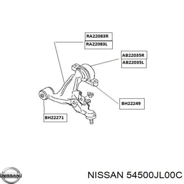 54500JL03B Nissan/Infiniti Braço oscilante inferior direito de suspensão dianteira