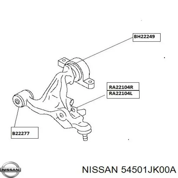 54501JU41B Nissan/Infiniti Braço oscilante inferior esquerdo de suspensão dianteira