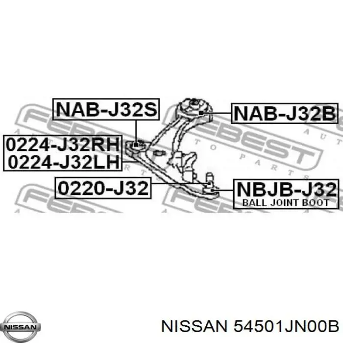 Compre 54501JN00B Nissan/Infiniti Braço oscilante inferior esquerdo de suspensão dianteira