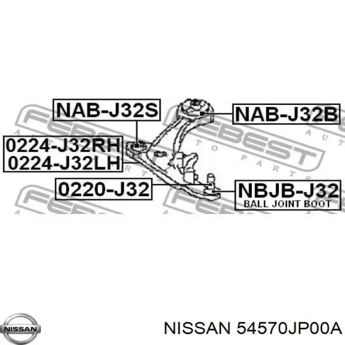 Compre 54570JP00A Nissan/Infiniti Braço oscilante inferior direito de suspensão dianteira