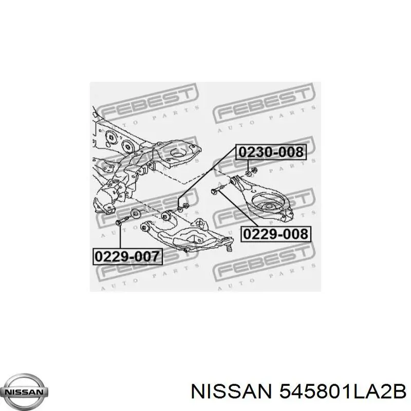 545801LA2B Nissan/Infiniti Parafuso de braço oscilante traseiro longitudinal (de inclinação)
