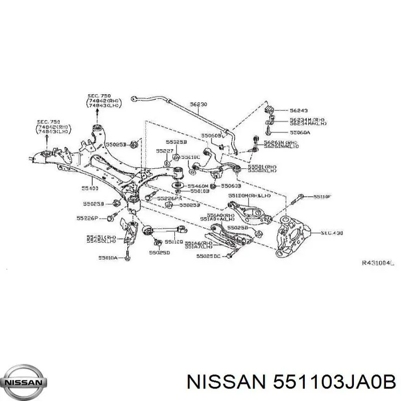 Compre 551103JA0B Nissan/Infiniti Barra longitudinal de suspensão traseira