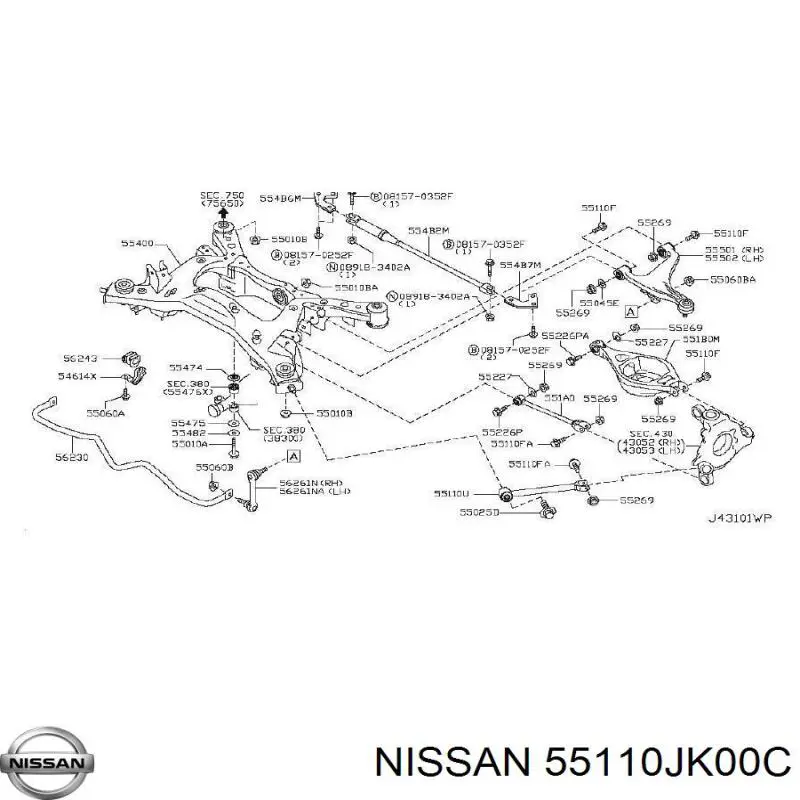 55110JK00C Nissan/Infiniti Braço oscilante (tração) longitudinal inferior esquerdo/direito de suspensão traseira