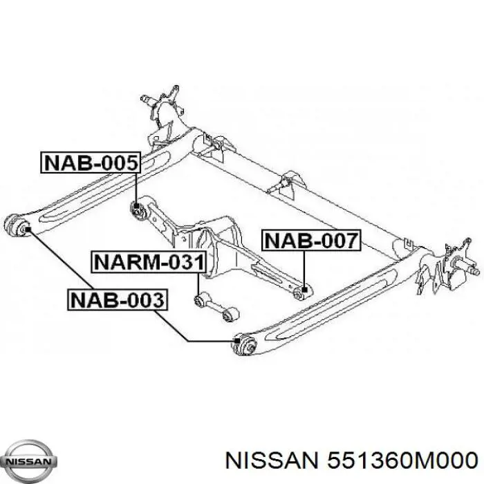Bloco silencioso traseiro de braço oscilante transversal 551360M000 Nissan/Infiniti