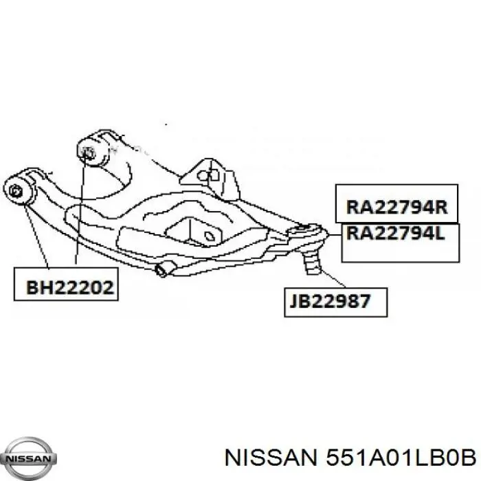 551A01LB0B Nissan/Infiniti Braço oscilante inferior direito de suspensão traseira