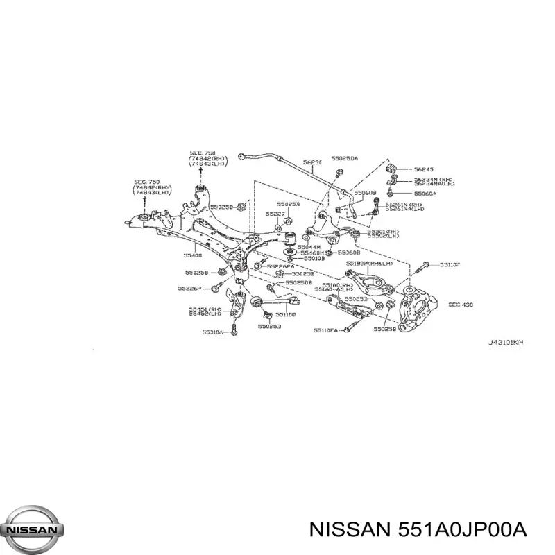 551A0JP00A Nissan/Infiniti Braço oscilante transversal direito de suspensão traseira
