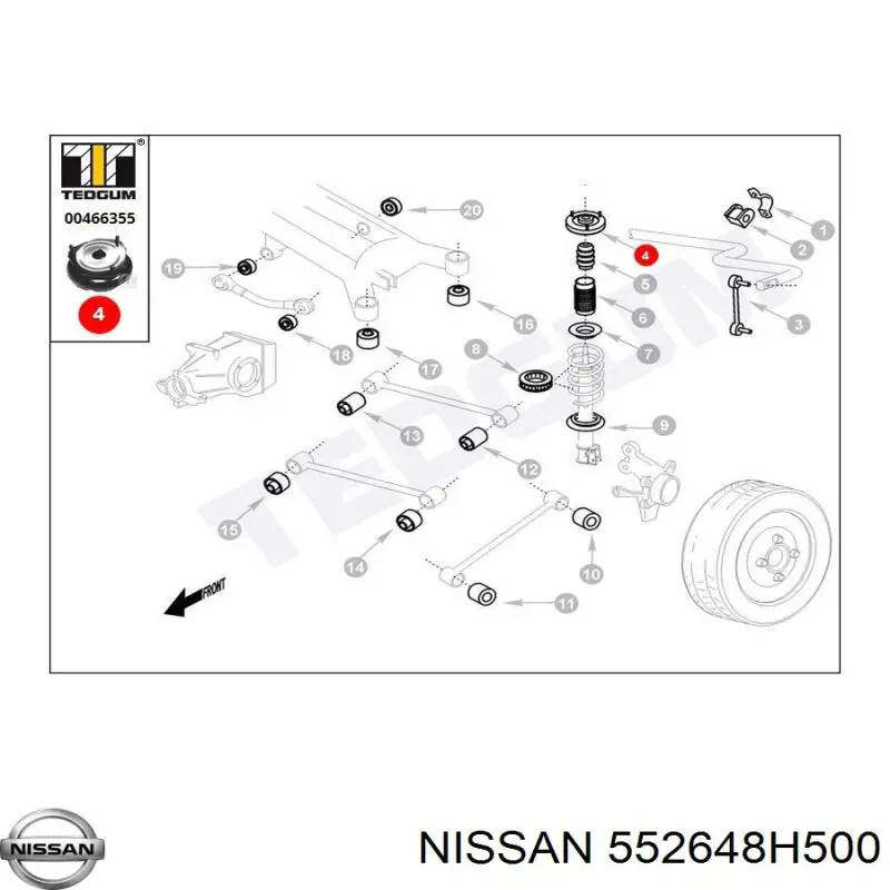 552648H500 Nissan/Infiniti Suporte de amortecedor traseiro direito
