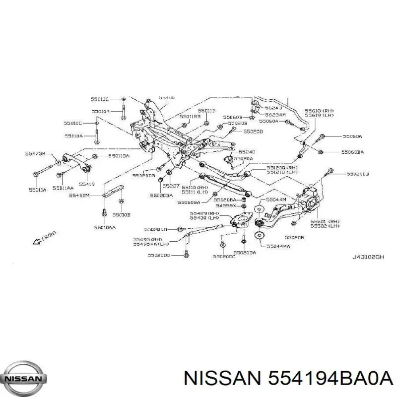 554194BA0A Nissan/Infiniti Consola (travessa) dianteira de redutor traseiro