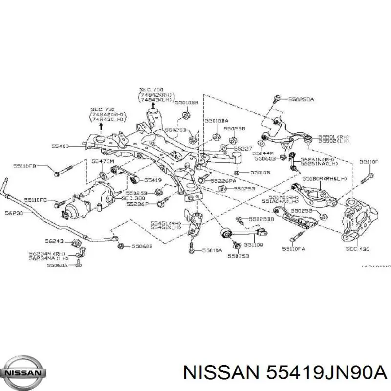 55419JN90A Nissan/Infiniti Consola (travessa) traseira de redutor traseiro