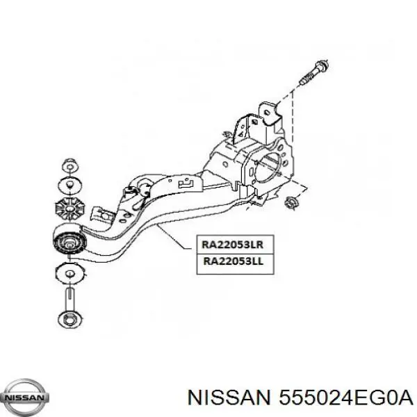 555024EG0A Nissan/Infiniti Braço oscilante (tração) longitudinal inferior esquerdo de suspensão traseira