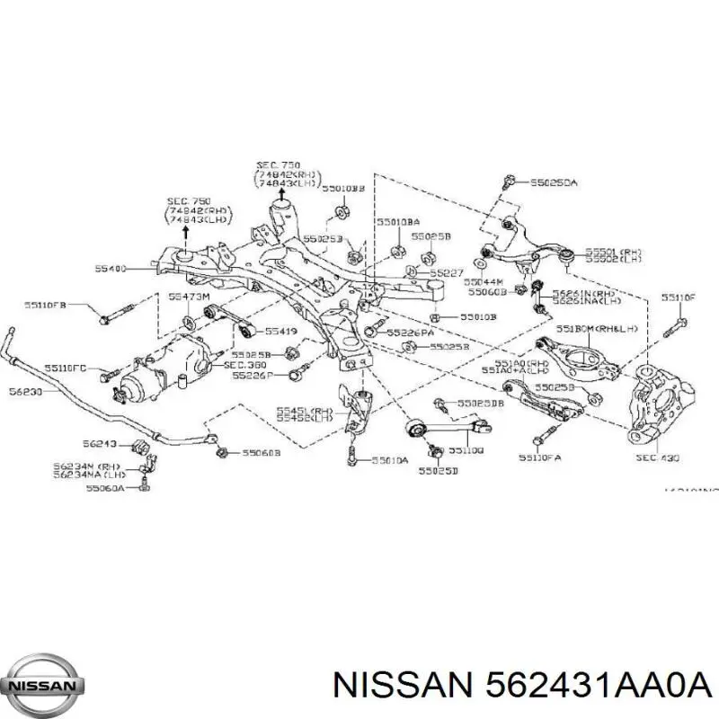 Compre 562431AA0A Nissan/Infiniti Bucha de estabilizador traseiro
