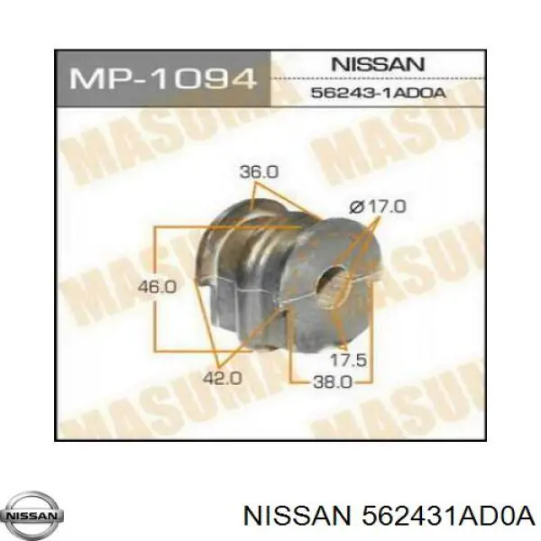 562431AD0A Nissan/Infiniti Bucha de estabilizador traseiro