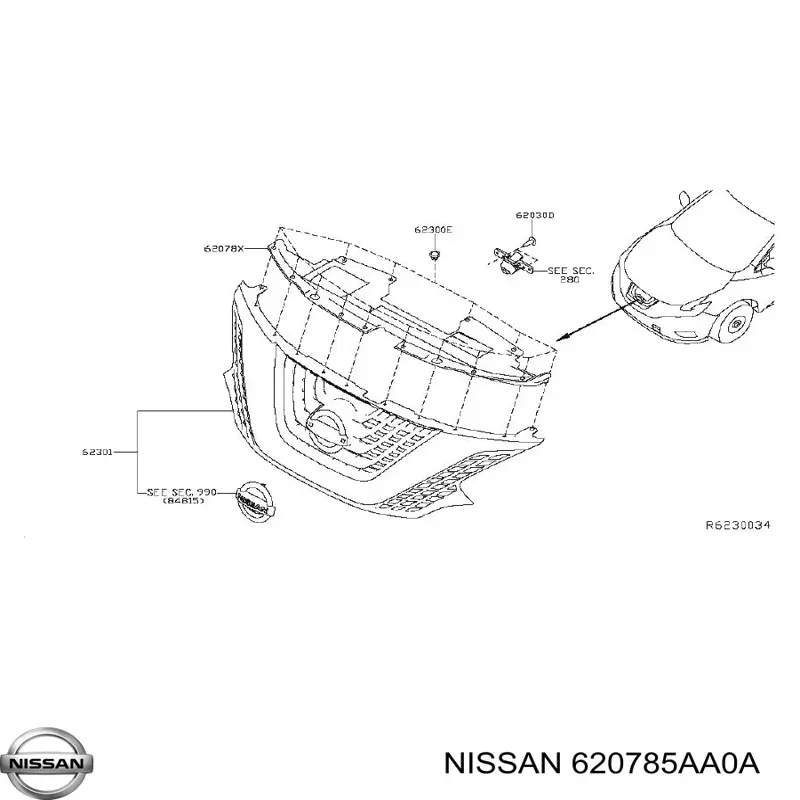 620785AA0A Nissan/Infiniti Placa sobreposta superior do painel dianteiro (de suporte do radiador)