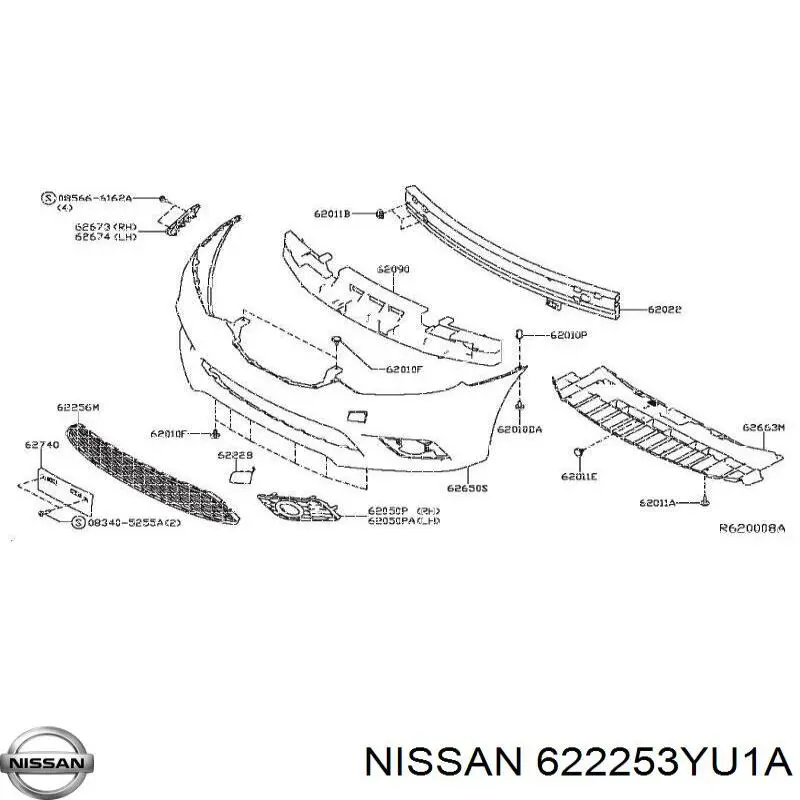 622253YU1A Nissan/Infiniti Consola do pára-choque dianteiro esquerdo