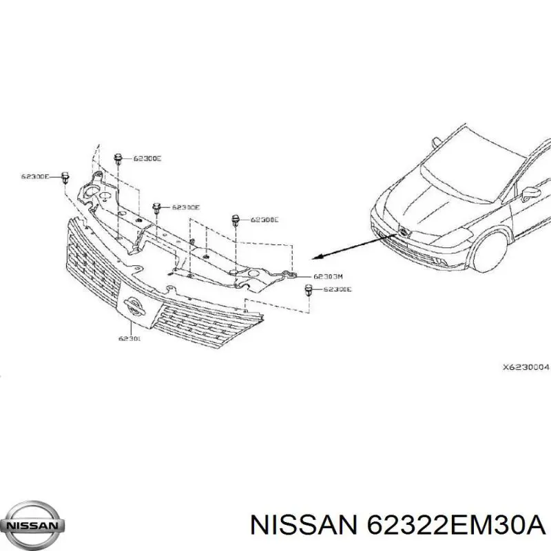 62322EM30A Nissan/Infiniti Placa sobreposta (carcaça) de grelha do radiador
