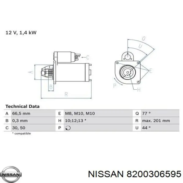 Motor de arranco Nissan/Infiniti 8200306595 preço, a partir de 55,87 USD