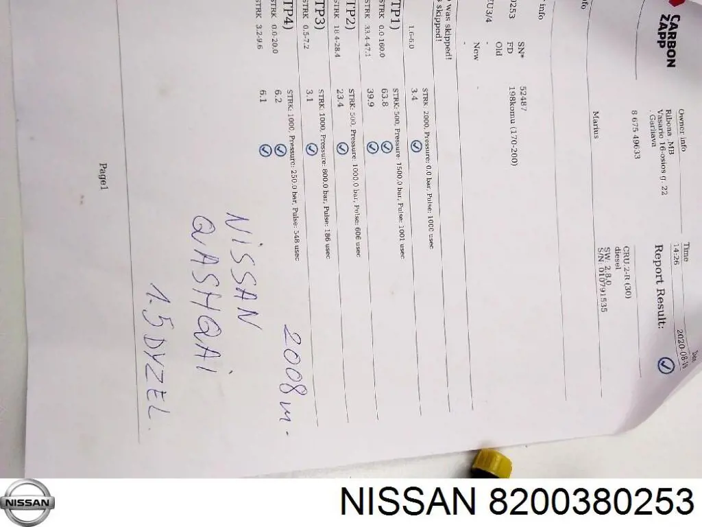 8200380253 Nissan/Infiniti Injetor de injeção de combustível