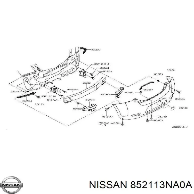 852113NA0A Nissan/Infiniti Consola de reforçador do pára-choque traseiro
