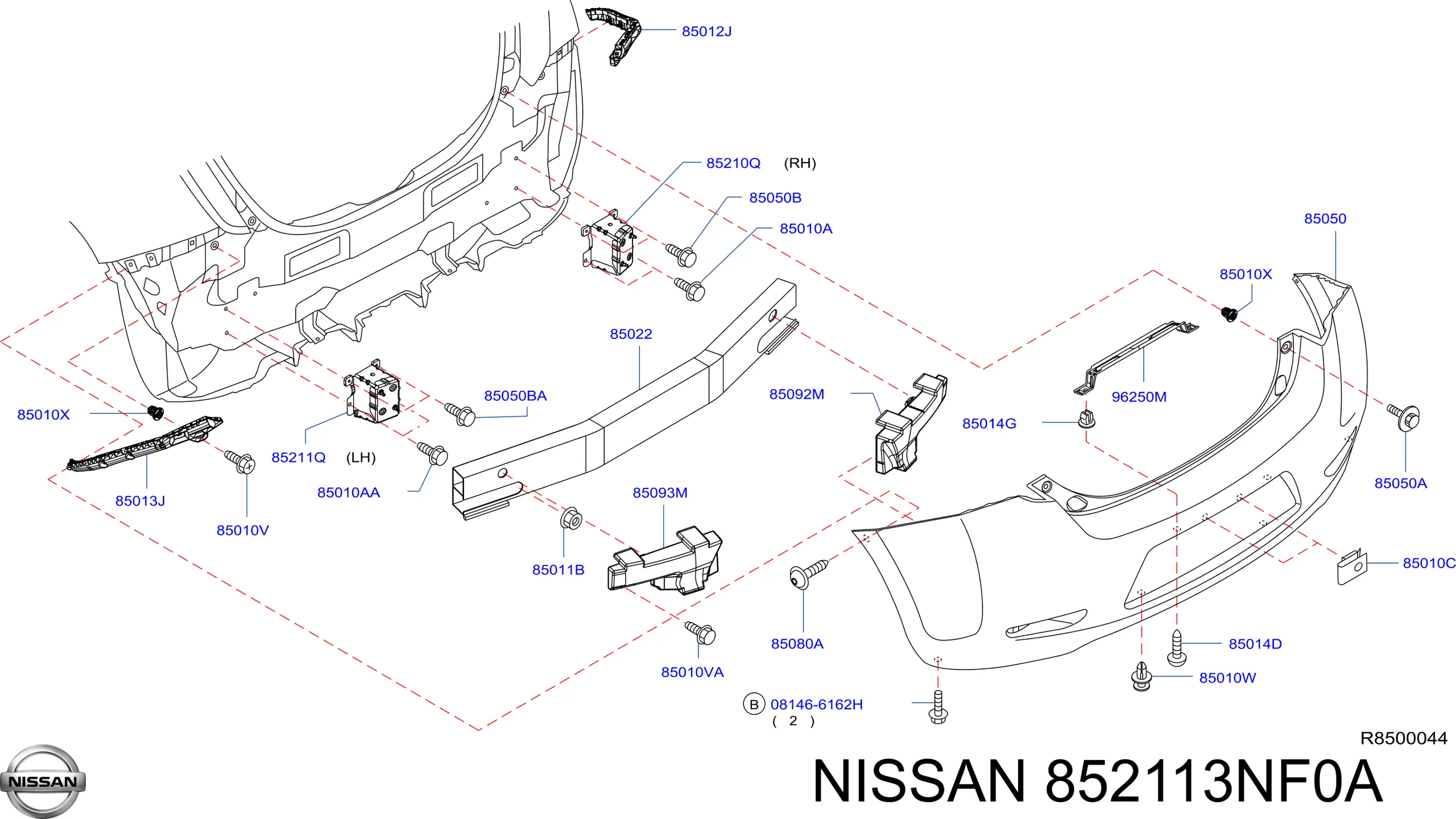852113NF0A Nissan/Infiniti Consola de reforçador do pára-choque traseiro