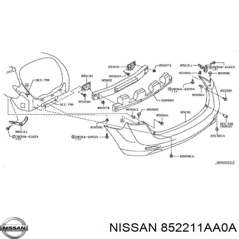 Consola de reforçador do pára-choque traseiro Nissan/Infiniti 852211AA0A preço, a partir de  