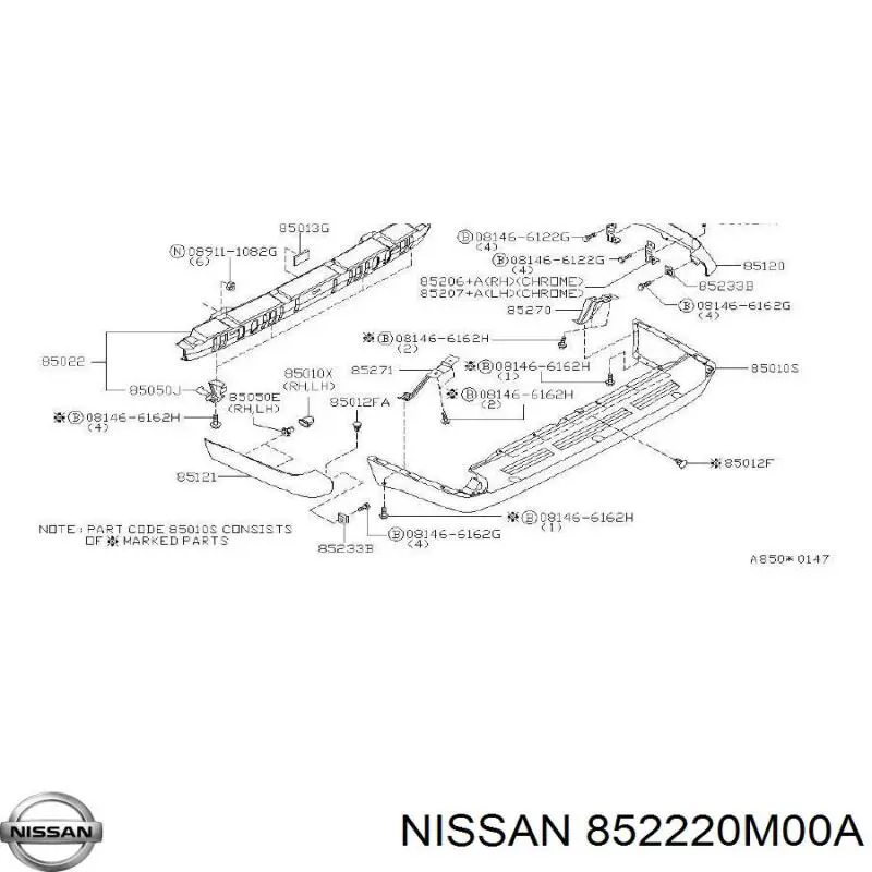 Compre 852220M00A Nissan/Infiniti Consola do pára-choque traseiro