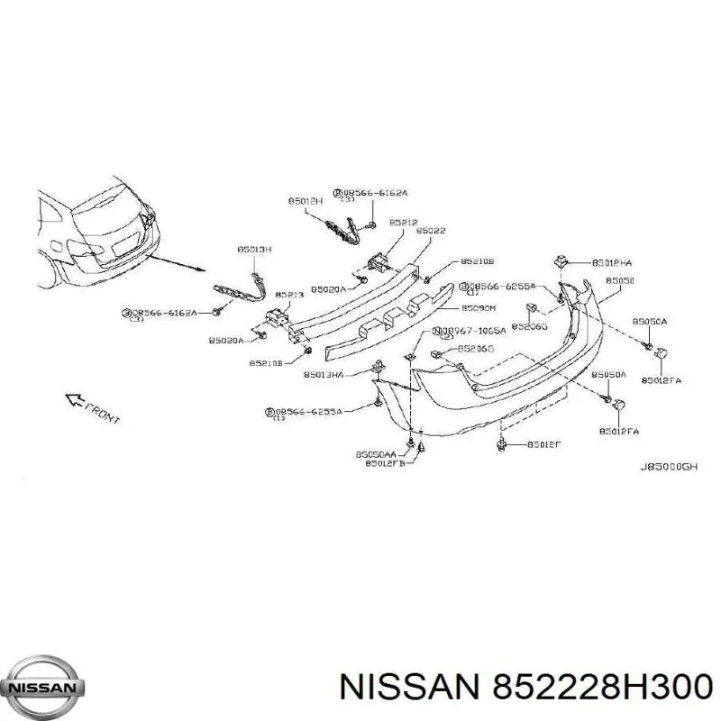 852228H300 Nissan/Infiniti Consola esquerda do pára-choque traseiro