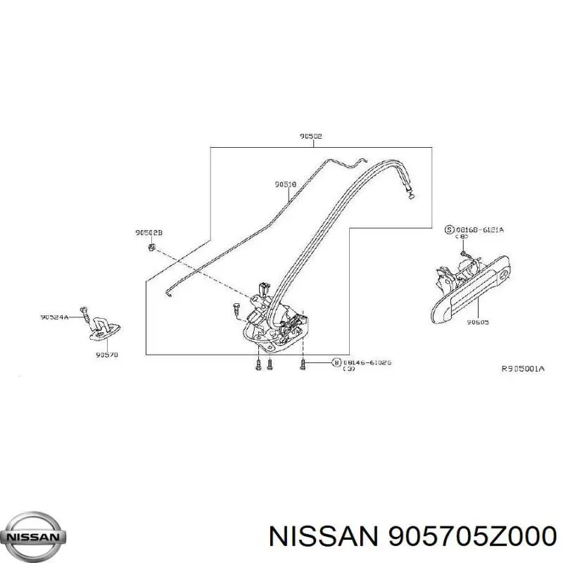 Gozno de garra (parte complementar) de fecho da porta traseira (de bagageiro, 3ª/5ª) Nissan/Infiniti 905705Z000 preço, a partir de 59,64 USD