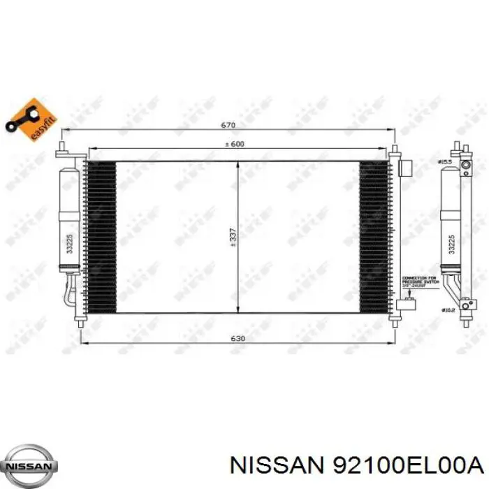 92100EL00A Nissan/Infiniti Radiador de aparelho de ar condicionado