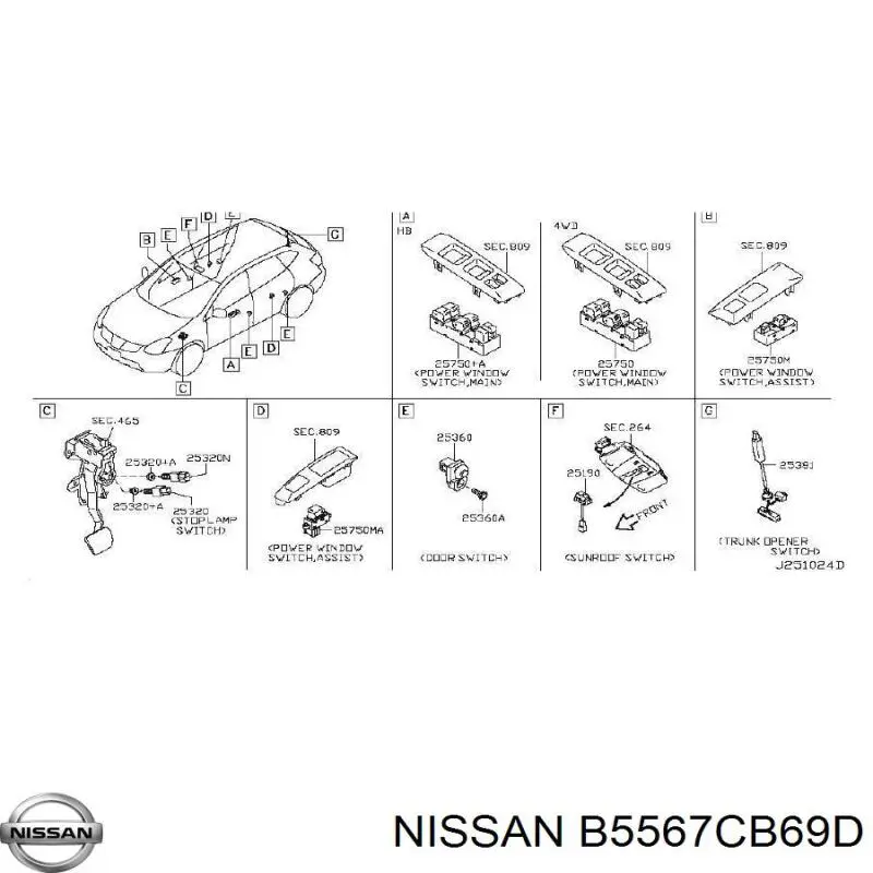 B5567CB69D Nissan/Infiniti Anel AIRBAG de contato, cabo plano do volante