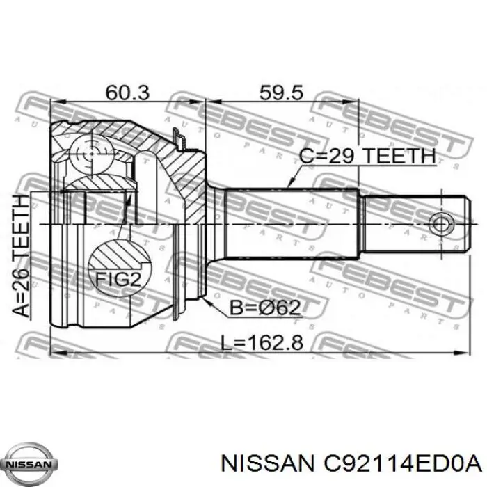 Junta homocinética externa dianteira Nissan/Infiniti C92114ED0A preço, a partir de 55,19 USD