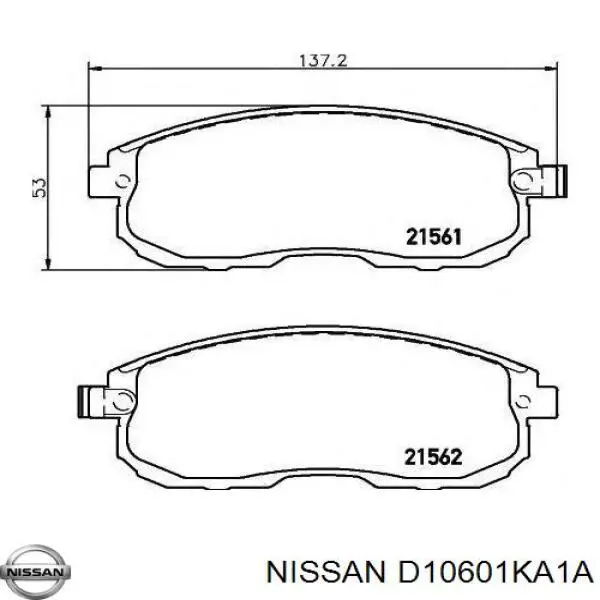 D10601KA1A Nissan/Infiniti Sapatas do freio dianteiras de disco