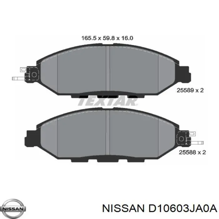 Compre D10603JA0A Nissan/Infiniti Sapatas do freio dianteiras de disco