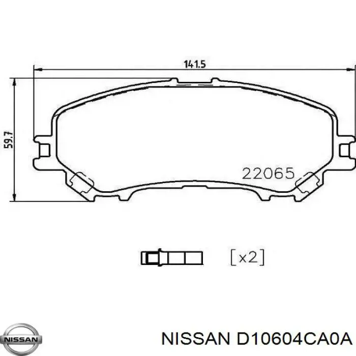 D10604CA0A Nissan/Infiniti Sapatas do freio dianteiras de disco