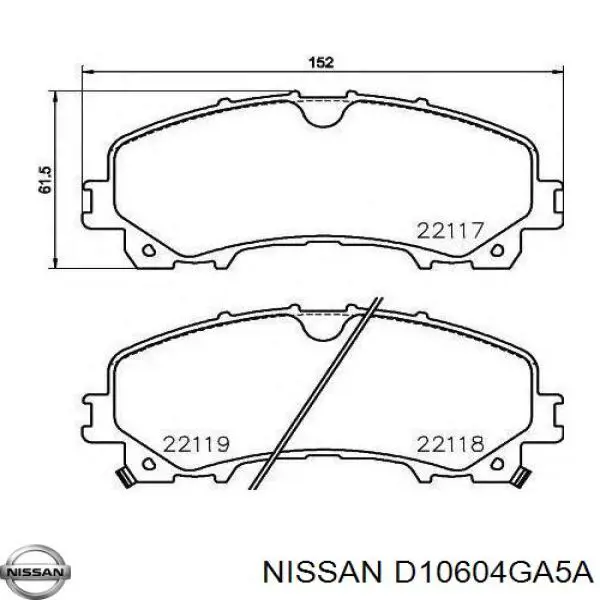 D10604GA5A Nissan/Infiniti Sapatas do freio dianteiras de disco