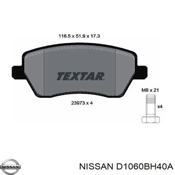 Sapatas do freio dianteiras de disco Nissan/Infiniti D1060BH40A preço, a partir de 21,85 USD