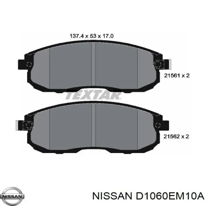 D1060EM10A Nissan/Infiniti Sapatas do freio dianteiras de disco