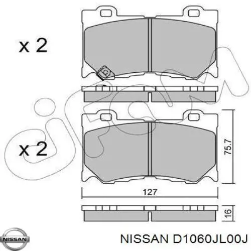 D1060JL00J Nissan/Infiniti Sapatas do freio dianteiras de disco