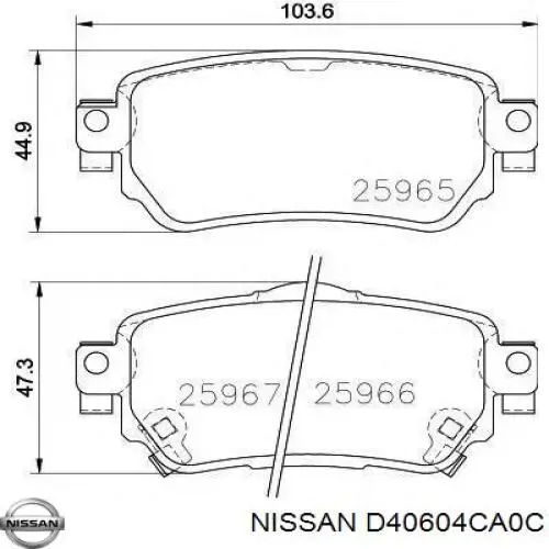 D40604CA0C Nissan/Infiniti Sapatas do freio traseiras de disco