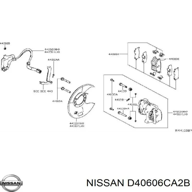 Sapatas do freio traseiras de disco D40606CA0A Nissan/Infiniti