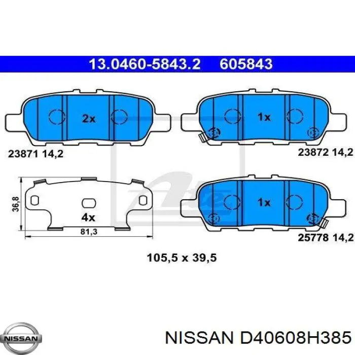 Compre D40608H385 Nissan/Infiniti Sapatas do freio traseiras de disco