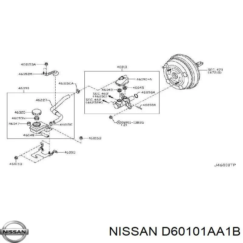 D60101AA1B Nissan/Infiniti Cilindro mestre do freio